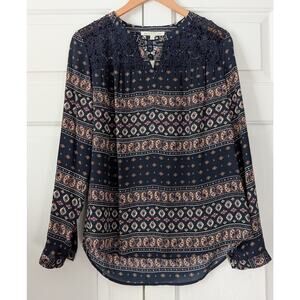 Daniel Rain Boho Split Neck Blouse NEW!